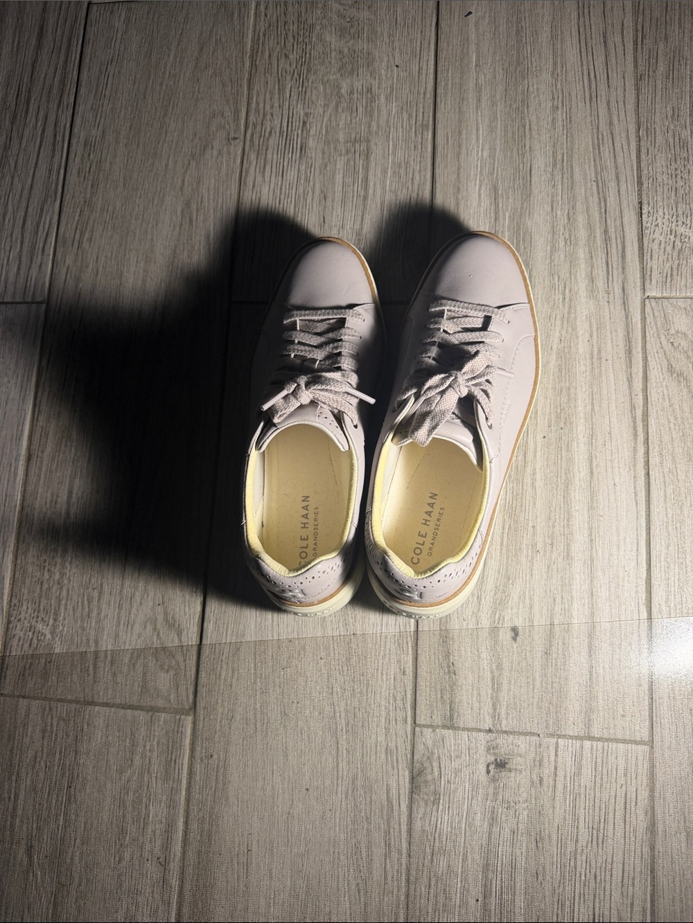 Cole Haan Men’s Pale Pink Leather Sneakers with Cream Trim